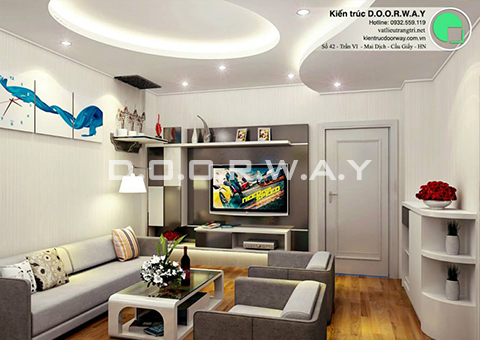 Thiết kế nội thất chung cư 90m2 nhà anh Chiểu ở chung cư Mễ Trì Hạ by kiến trúc doorway - phòng khách góc 01