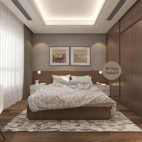 Thiết kế nội thất chung cư 2 phòng ngủ 50m2 nhà anh Hùng ở Park Hill by kiến trúc Doorway - nội thất phòng ngủ master góc 01