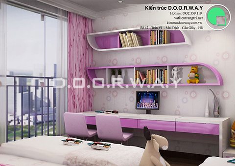 Thiết kế nội thất phòng ngủ cho 2 bé gái 20m2 nhà chị Hải Intracom Cầu Diễn by Doorway góc 01