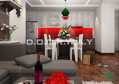 Thiết kế nội thất chung cư Tây Hà 119m2 nhà cô Thu chú Tường by kiến trúc Doorway phòng khách góc 02
