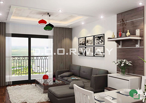 Thiết kế nội thất chung cư Tây Hà 119m2 nhà cô Thu chú Tường by kiến trúc Doorway phòng khách góc 01