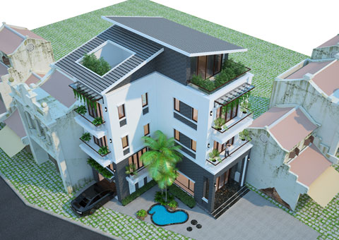 Thiết kế nhà phố 3 tầng 2 mặt tiền nhà anh Minh Sơn tại Hải Dương by kiến trúc Doorway, góc 03