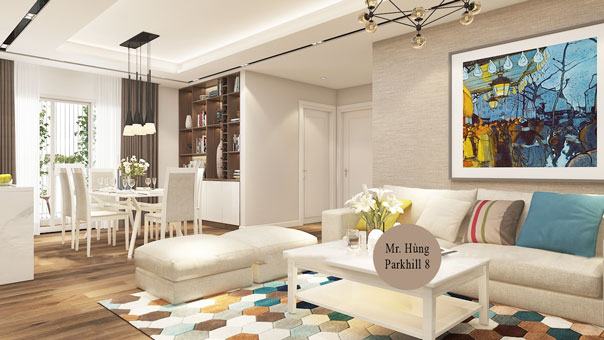 Thiết kế nội thất chung cư 170m2 nhà anh Hùng tại Park Hill 8, by kiến trúc Doorway thi công phòng khách góc 01