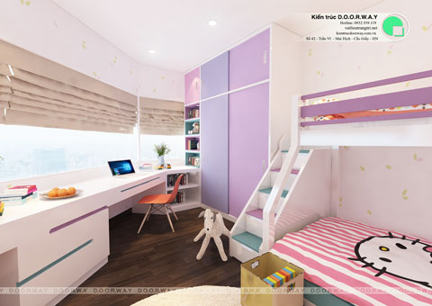 Thiết kế phòng ngủ đôi cho 2 bé 15m2 nhà anh Đông by kiến trúc Doorway góc 02