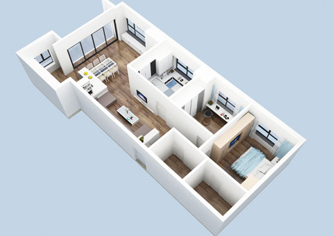 Thiết kế & thi công nội thất chung cư 95m2, chung cư Meco Complex 102 Trường Chinh nhà anh Thắng by kiến trúc Doorway, phối cảnh