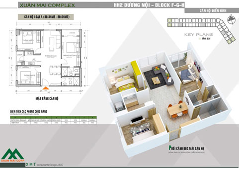 Thiết kế nội thất căn hộ loại A tòa FGH chung cư Xuân Mai Complex by kiến trúc Doorway, mặt bằng bố trí nội thất