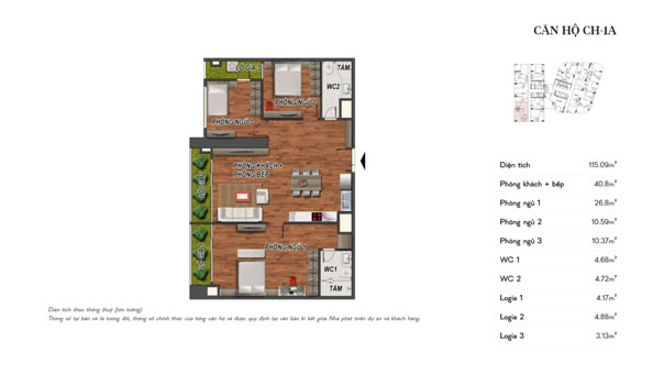 Thiết kế nội thất căn hộ 3 phòng ngủ CH-1A chung cư Manhattan Tower by kiến trúc Doorway, mặt bắng bố trí nội thất