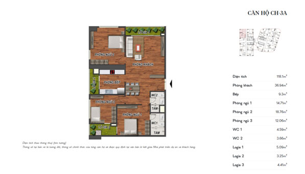 Thiết kế nội thất căn hộ 3 phòng ngủ CH-3A chung cư Manhattan Tower by kiến trúc Doorway, mặt bằng bố trí nội thất CH-3A