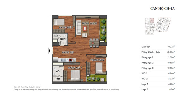 Thiết kế nội thất căn hộ 3 phòng ngủ CH-4A chung cư Manhattan Tower by kiến trúc Doorway, mặt bằng bố trí nội thất