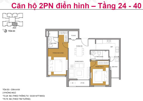 Thiết kế nội thất căn hộ 2 phòng ngủ tầng 24-40 tòa S3 chung cư Seasons Avenue by kiến trúc Doorway, mặt bằng bố trí nội thất