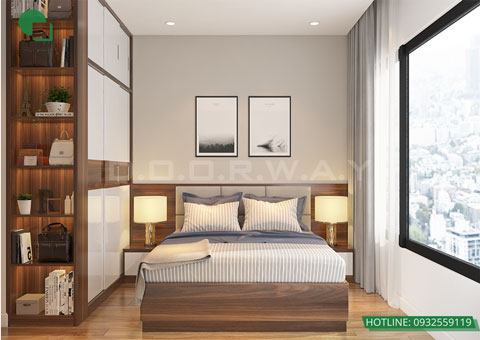 Thiết kế nội thất chung cư The Legend căn hộ 2 phòng ngủ nhà anh Hiệu chị Thủy 50m2, by kiến trúc Doorway, thiết kế phòng ngủ master góc 01