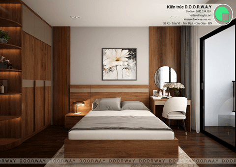 Thiết kế nội thất căn hộ 2 phòng ngủ CT1 60m2 chung cư Iris Garden, by kiến trúc Doorway, phòng ngủ 9.4m2