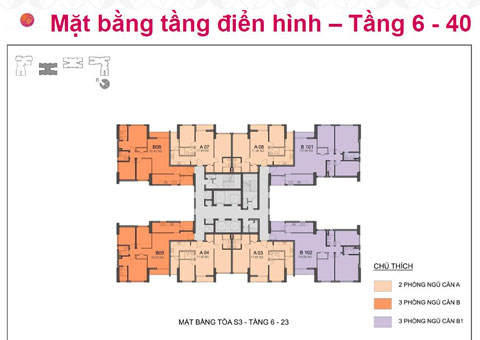 Thiết kế nội thất căn hộ 2 phòng ngủ tầng 24-40 tòa S3 chung cư Seasons Avenue by kiến trúc Doorway, mặt bằng tầng điển hình