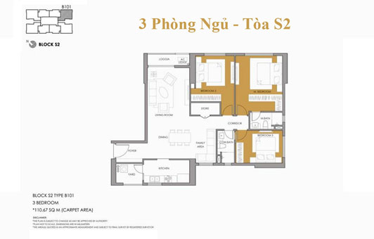 Thiết kế nội thất căn hộ 3 phòng ngủ tòa S2 chung cư Seasons Avenue by kiến trúc Doorway, mặt bằng bố trí nội thất