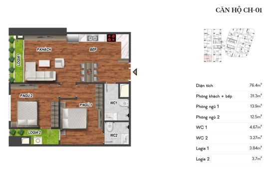 Thiết kế nội thất căn hộ 2 phòng ngủ CH-01 chung cư Manhattan Tower by kiến trúc doorway, mặt bằng bố trí nội thất