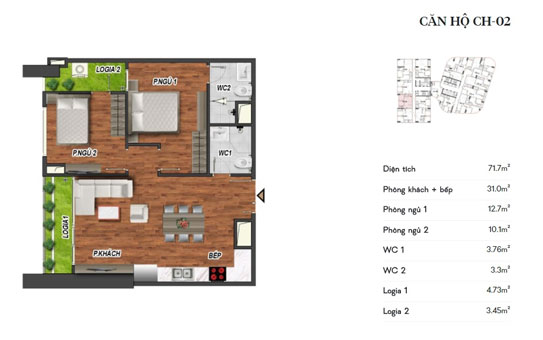 Thiết kế nội thất căn hộ 2 phòng ngủ CH-02 chung cư Manhattan Tower by kiến trúc doorway, mặt bằng bố trí nội thất