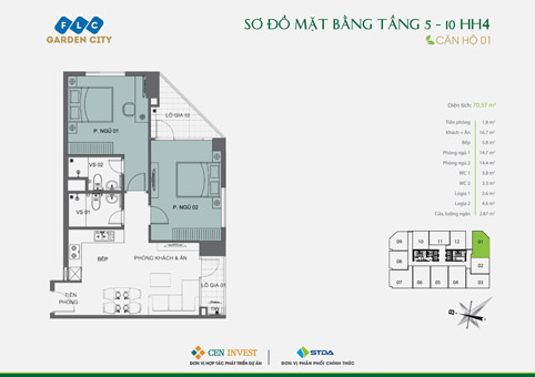 Phương án thiết kế nội thất căn hộ 01 tòa HH4 chung cư FLC Garden City by kiến trúc Doorway mặt bắng bố trí nội thất