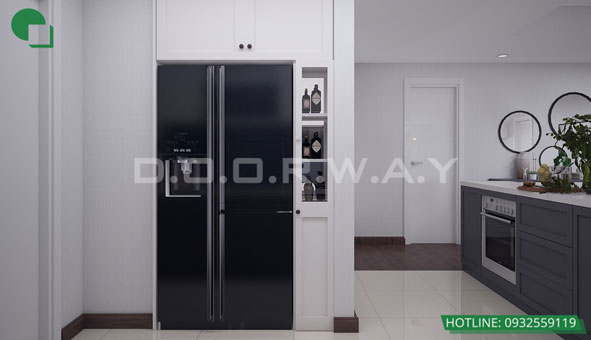 Thiết kế căn hộ chung cư Discovery 2 phòng ngủ phong cách Scandinavian by kiến trúc Doorway phòng bếp 03