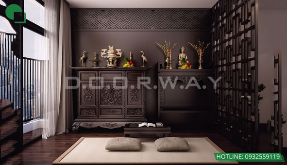 Thiết kế căn hộ chung cư Discovery 2 phòng ngủ phong cách Scandinavian by kiến trúc Doorway phòng thờ 01