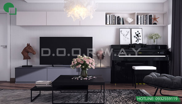 Thiết kế căn hộ chung cư Discovery 2 phòng ngủ phong cách Scandinavian by kiến trúc Doorway phòng khách 02