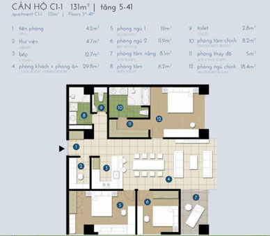 Thiết kế nội thất chung cư The Manor Central Park [Cập nhật 2019] by kiến trúc Doorway, mặt bằng căn hộ C1