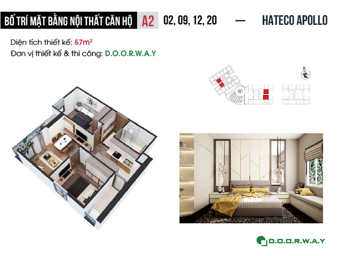 MB- [2019] Thiết kế nội thất căn 57m2 Hateco Apollo - 2PN đẹp