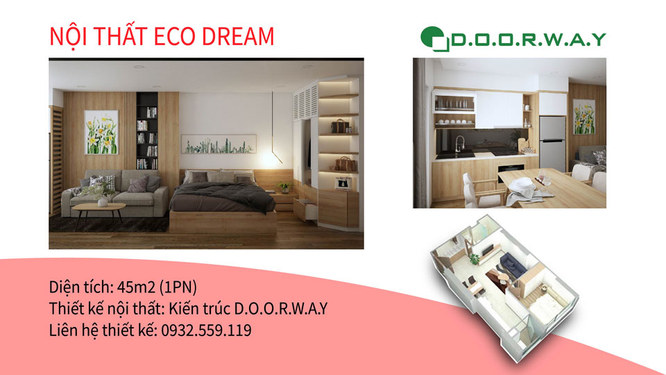 Ảnh tiêu biểu- Mẫu nội thất căn hộ 45m2 Eco Dream - Căn hộ 1PN đẹp tiện nghi