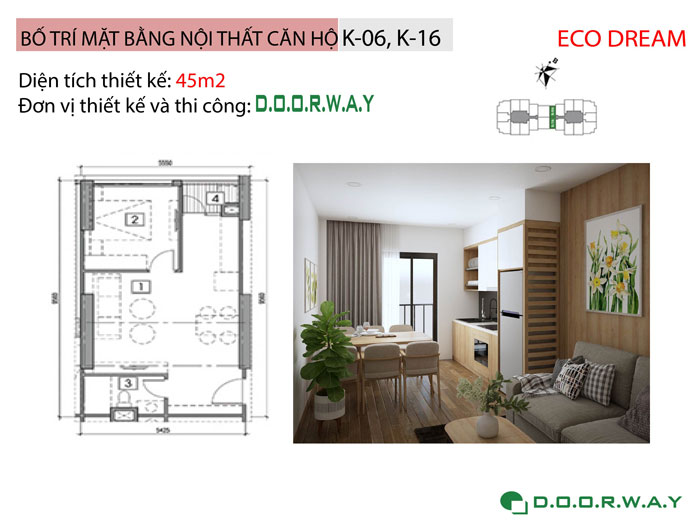 Mẫu nội thất căn hộ 45m2 Eco Dream - Căn hộ 1PN đẹp