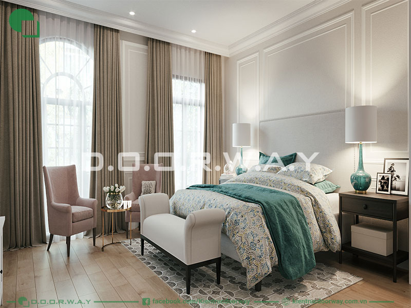 Phòng ngủ của căn biệt thự mang phong cách hiện đại và cực kì tối giản 