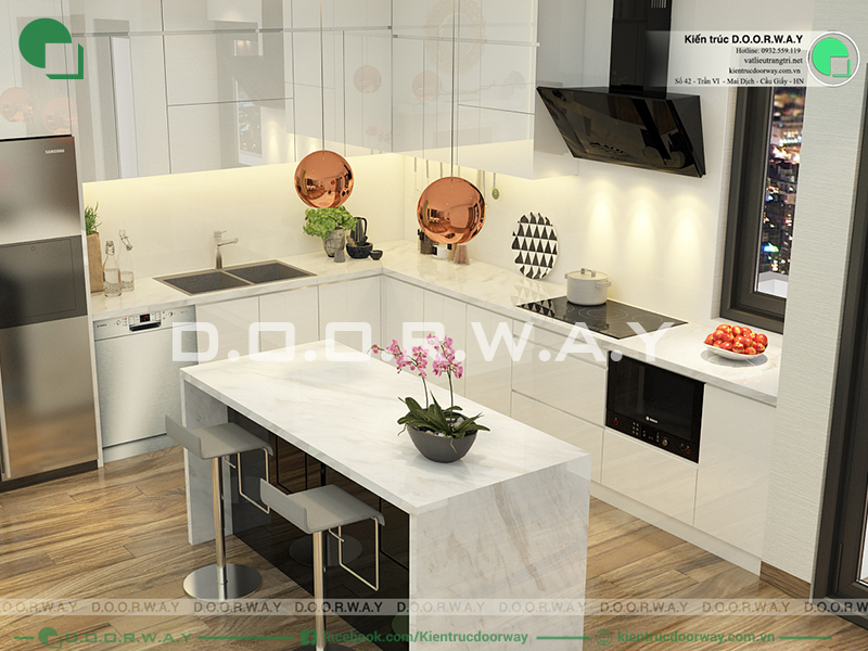 Thiết kế phòng bếp cấp 4 cần chú ý đèn chiếu sáng