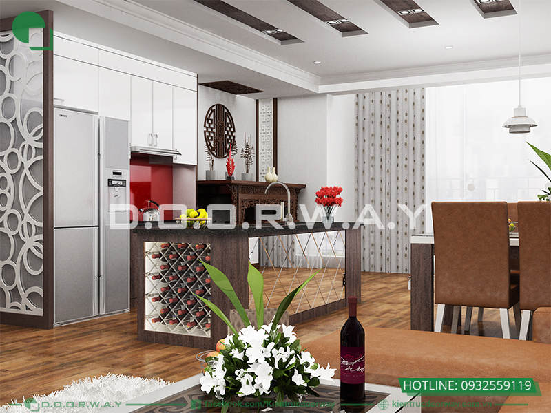 Phòng khách liền bếp giúp tối ưu không gian