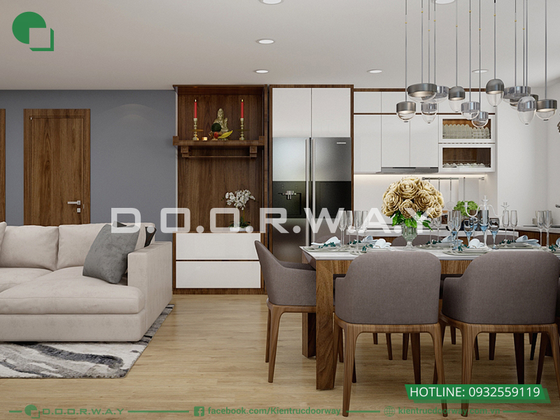 mẫu phòng khách liền bếp 25m2