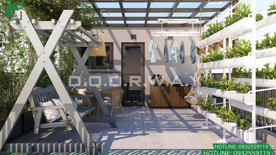 3D Không gian tiểu cảnh tại tầng 4 nhà phố nhà anh Long - Gia Lâm