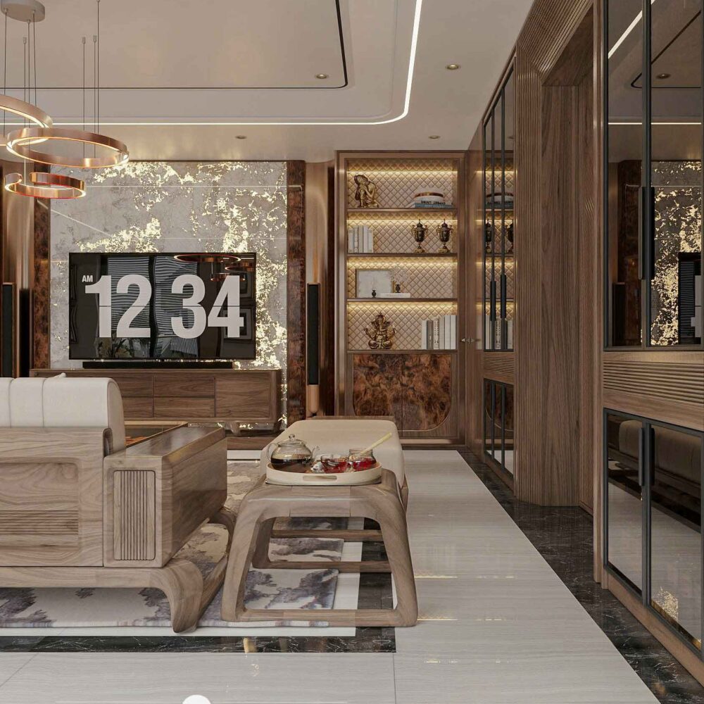 nội thất nhà phố gỗ óc chó (3)